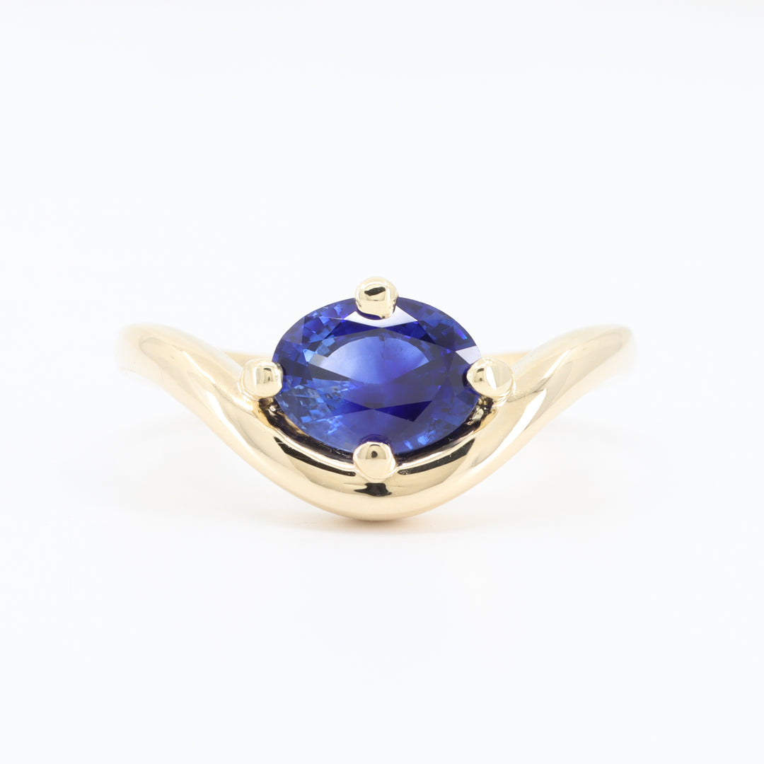 Sapphire Wave Ring, 1.35ct Oval Blue Sapphire in 14K Yellow Gold