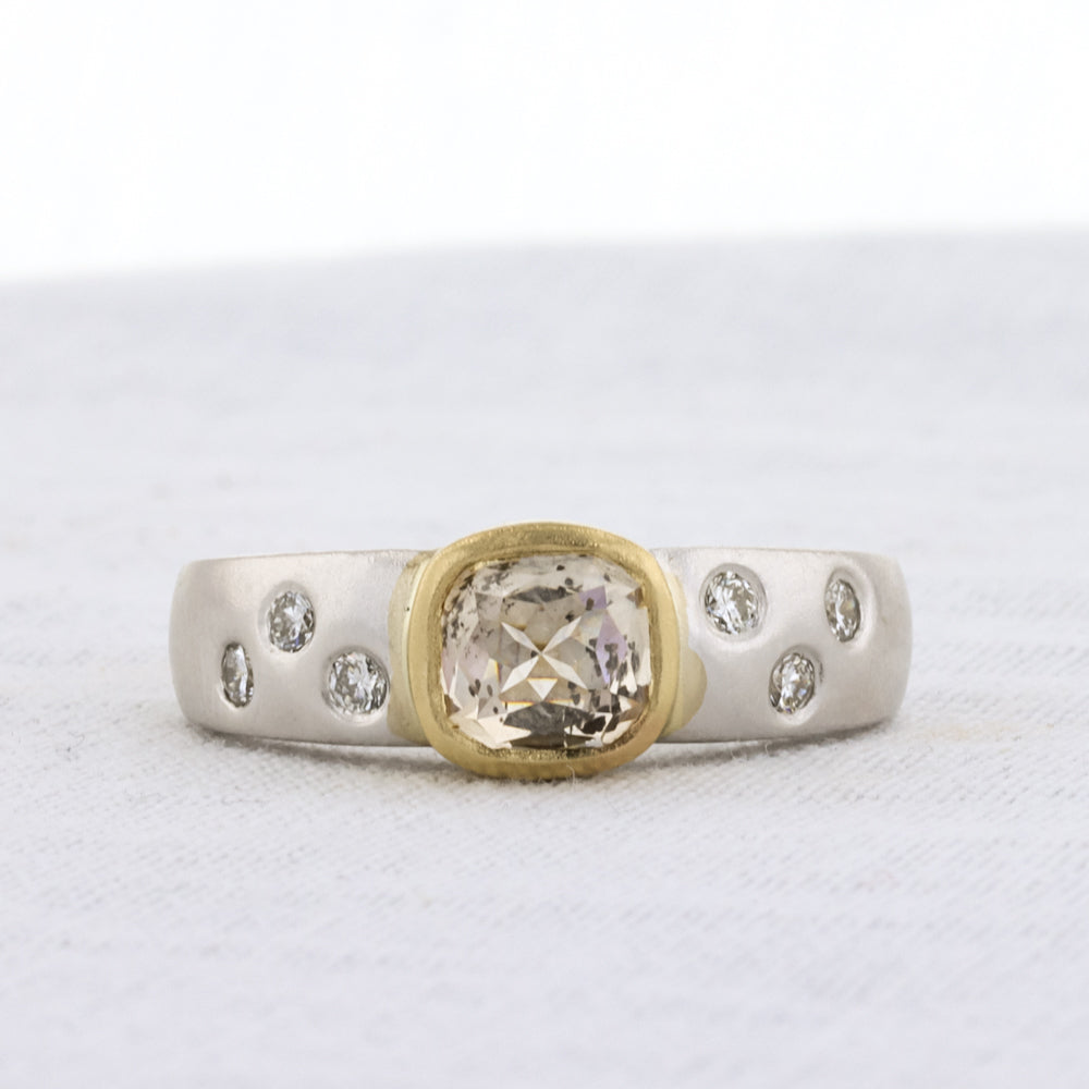 Upcycled Cushion Cut Diamond Two Tone Ring in 14K
