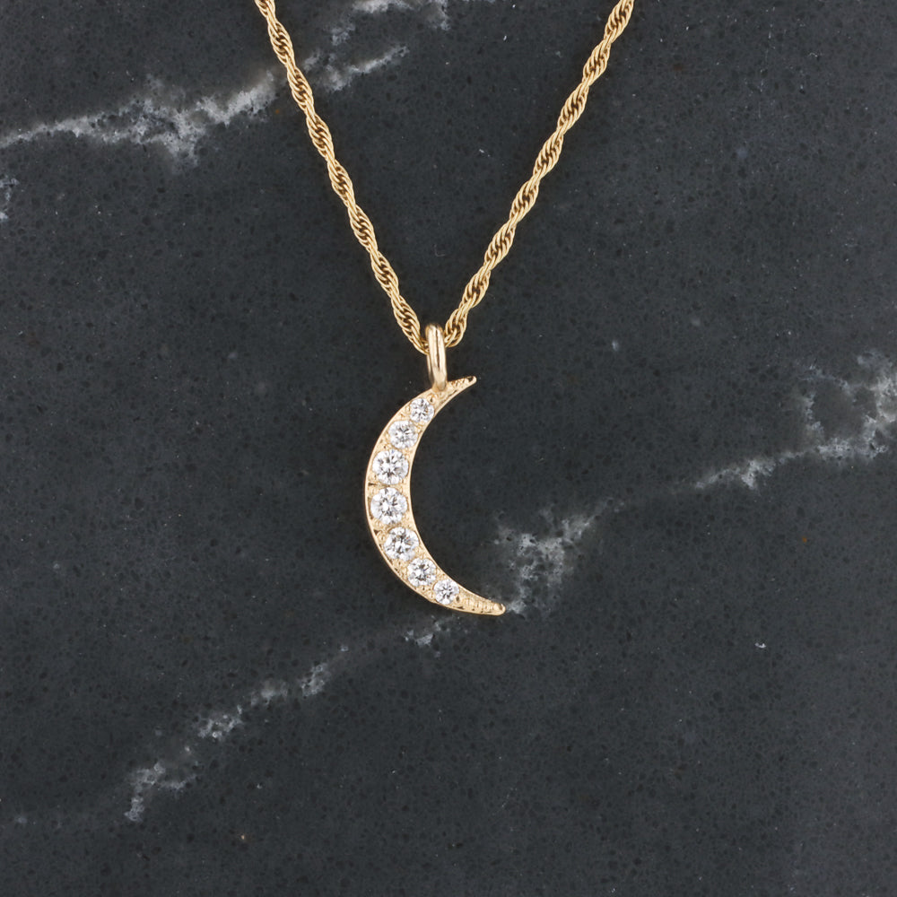 Crescent Moon Diamond Pendant in Yellow Gold