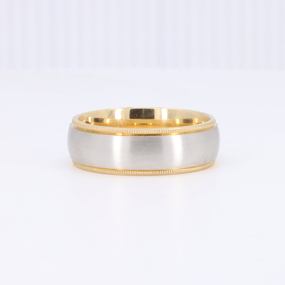 Two Toned 6mm Round Band in Yellow Gold with White Gold Inlay