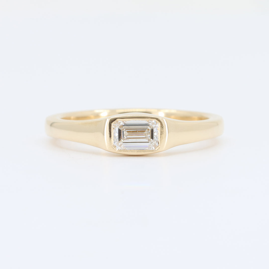Emerald Cut Diamond Ring, 0.51ct F VS2 Bezel Set in 14K Yellow Gold