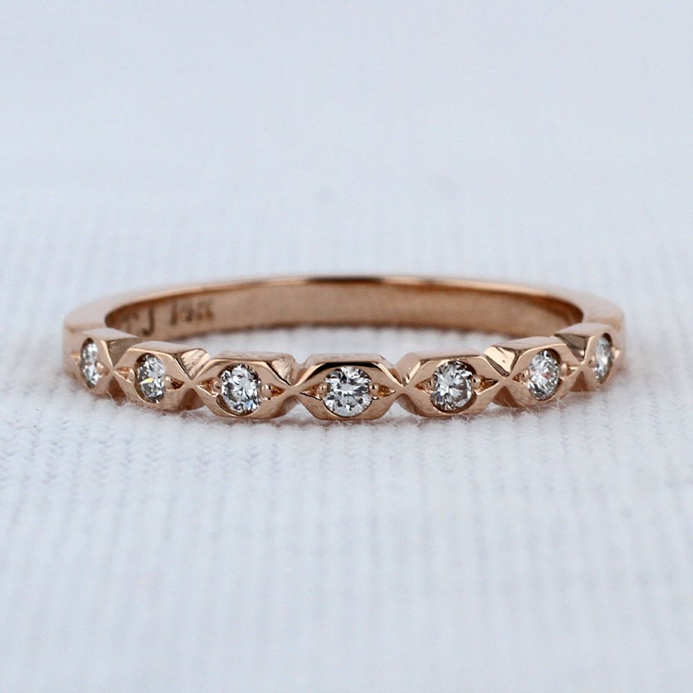 Hexagonal Shaped Geometric Diamond Wedding Band in Rose Gold - 0.14cttw