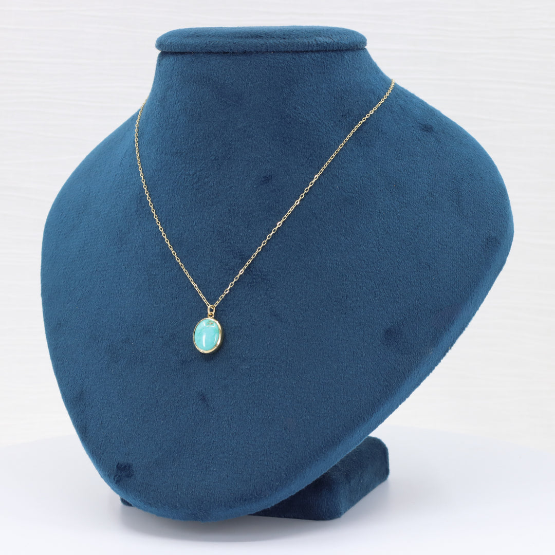 Turquoise Pendant, 10x8mm Oval in 14K Yellow Gold, 18 inch Chain