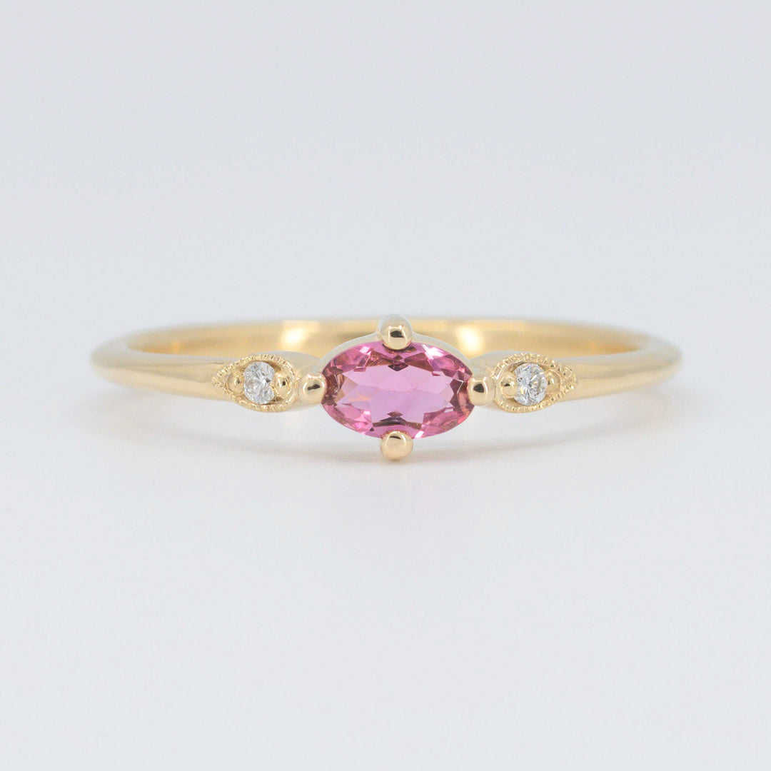 Pink Tourmaline Birthstone Ring, 0.20ct Tourmaline and 0.02cttw Diamonds in 10K Yellow Gold