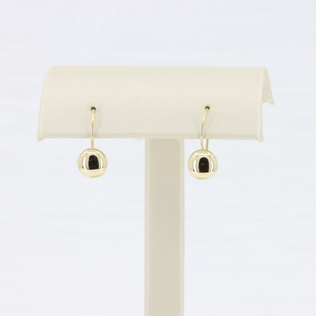 Drop Button French Wire Earrings in 14K Yellow Gold