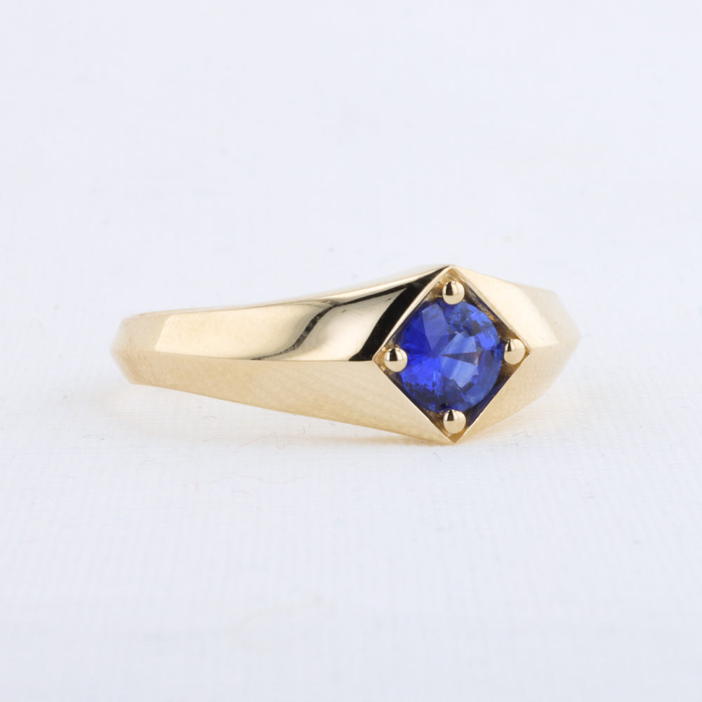 Knife Edge Signet Ring with Sapphire in Yellow Gold