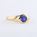 Load image into Gallery viewer, Knife Edge Signet Ring with Sapphire in Yellow Gold
