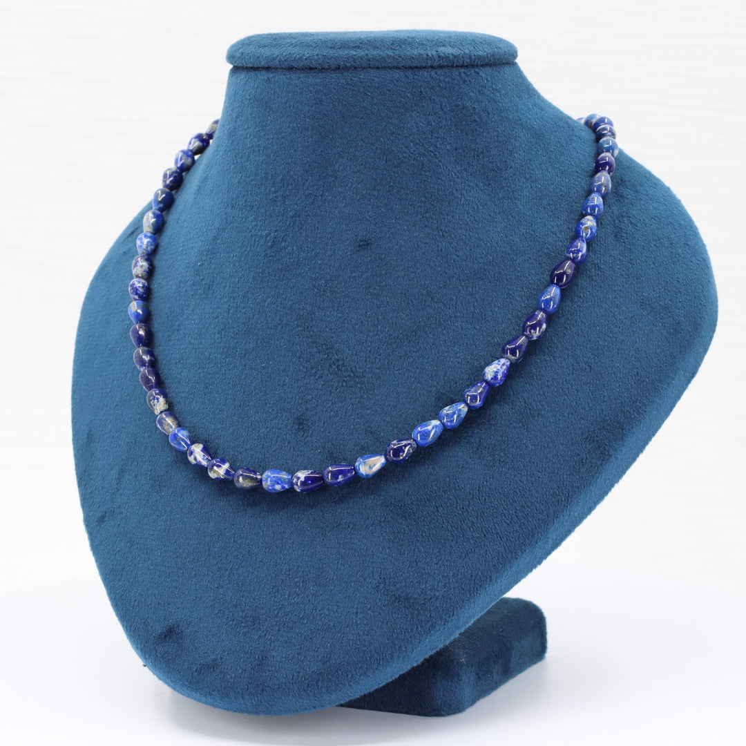 Lapis Teardrop Bead Strand Necklace, 7x5mm Beads with Sterling Silver Clasp, 16–18"