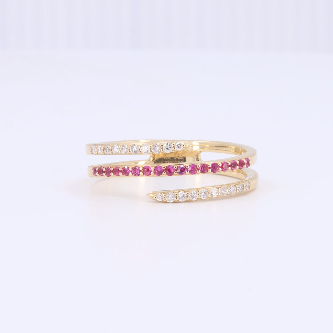 Ruby and Diamond Spiral Ring in Yellow Gold
