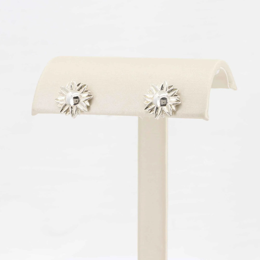 Sunflower Stud Earrings in Sterling Silver with 14K White Gold Posts - Kizer Cummings Jewelers