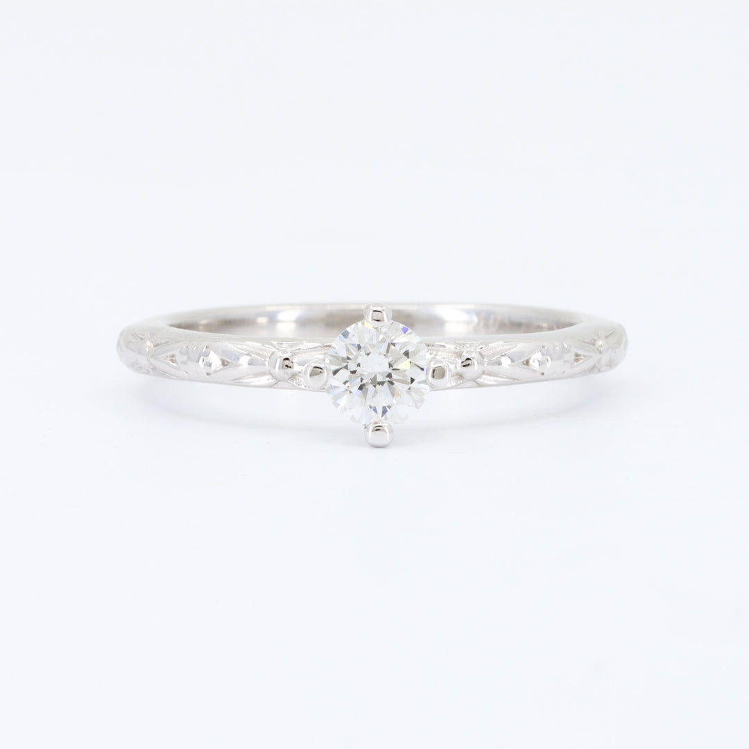 Diamond Solitaire Floral Ring, 0.29ct in 14K White Gold