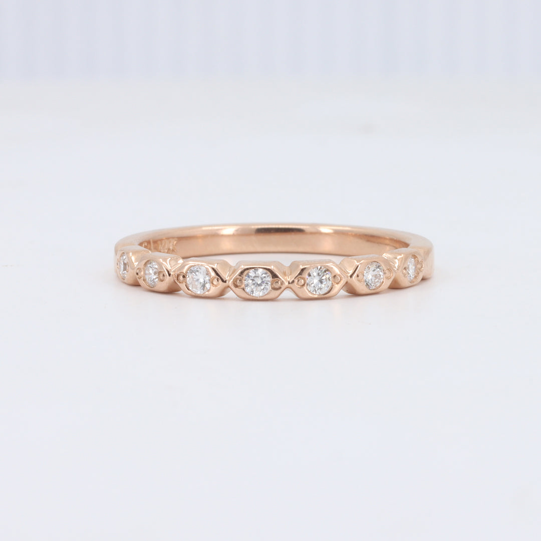 Hexagonal Shaped Geometric Diamond Wedding Band in Rose Gold - 0.14cttw