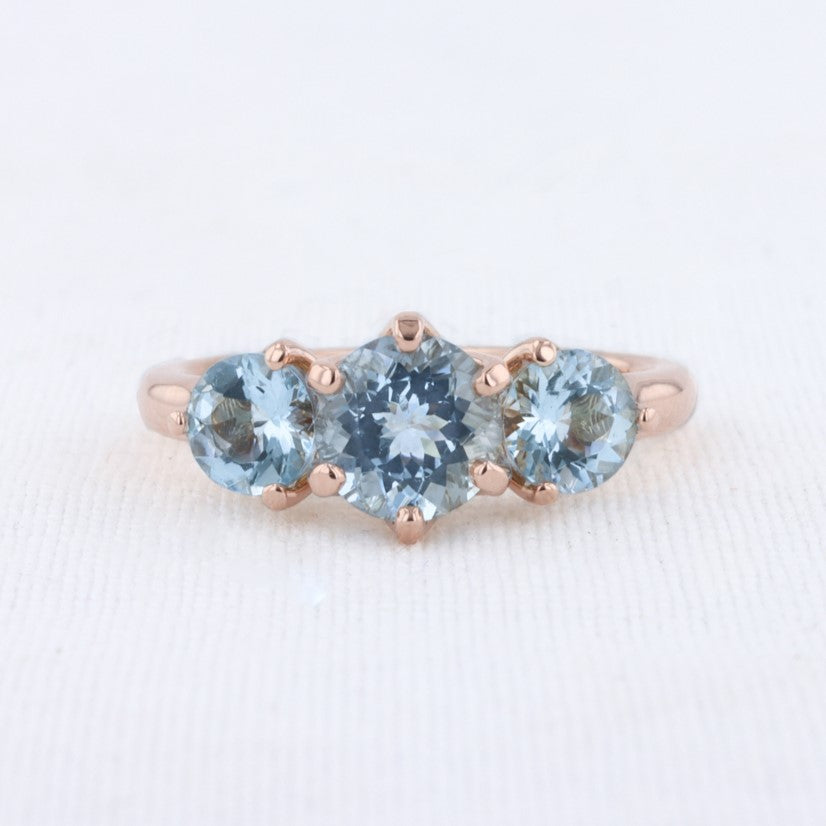 Three-Stone Aquamarine Ring Set in Rose Gold