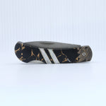 Load image into Gallery viewer, 3&quot; Lockback Knife- Black Buffalo Turquoise and Bronze w/Laser engraving w/ Damascus Steel Blade
