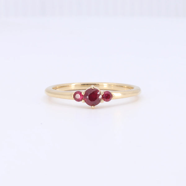 Ruby Three Stone Ring, 0.33cttw Rubies in 14K Yellow Gold - Kizer Cummings Jewelers