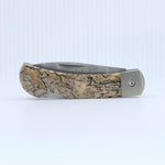 Load image into Gallery viewer, 3&quot; Lockback Knife- Dinosaur Bone Inlay w/ Damascus Steel Blade
