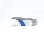 Load image into Gallery viewer, Damascus Steel Blade Lock back Knife w/Mother of Pearl and Lapis inlays -3" Closed - Kizer Cummings Jewelers