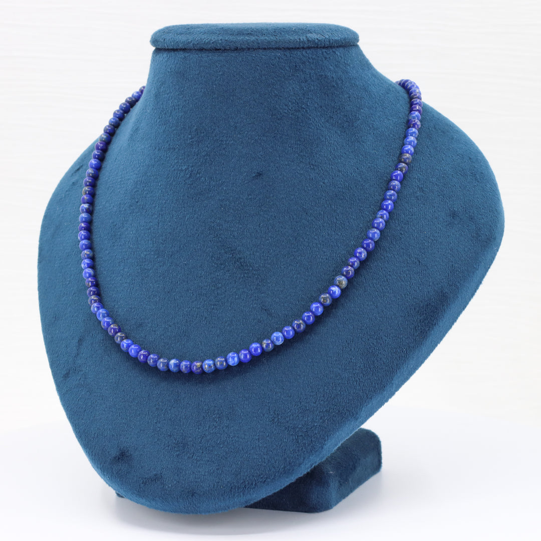 Lapis Bead Strand Necklace, 4mm Round Beads with Sterling Silver Clasp, 16–18"