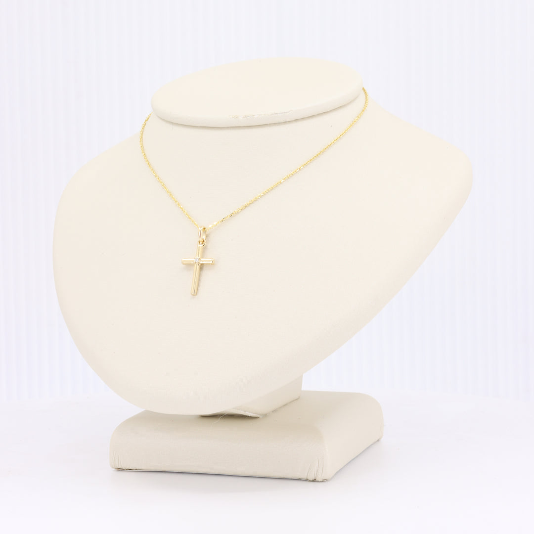 Cross w/Diamond Accent Pendant in Yellow Gold w/18" Chain