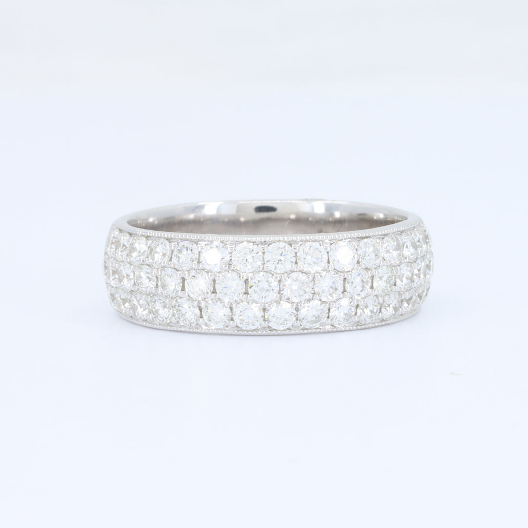 3-Row Diamond Pave Band w/ Millgrain Details in White Gold