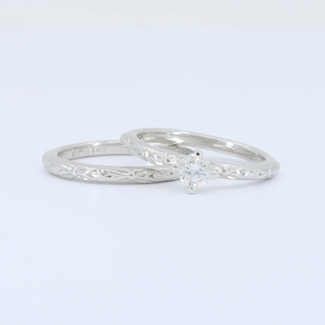 Diamond Solitaire Floral Ring, 0.29ct in 14K White Gold