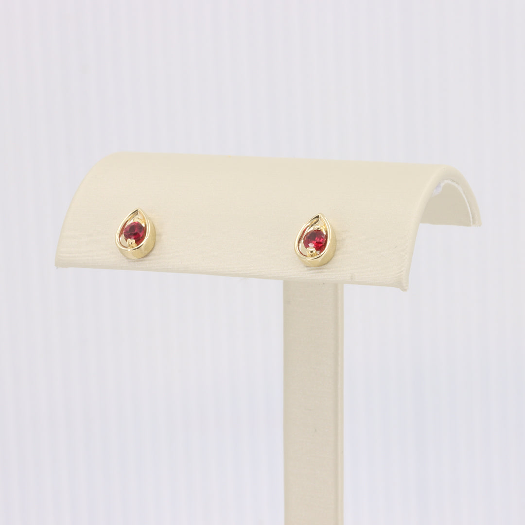 Ruby Teardrop Stud Earrings in Yellow Gold