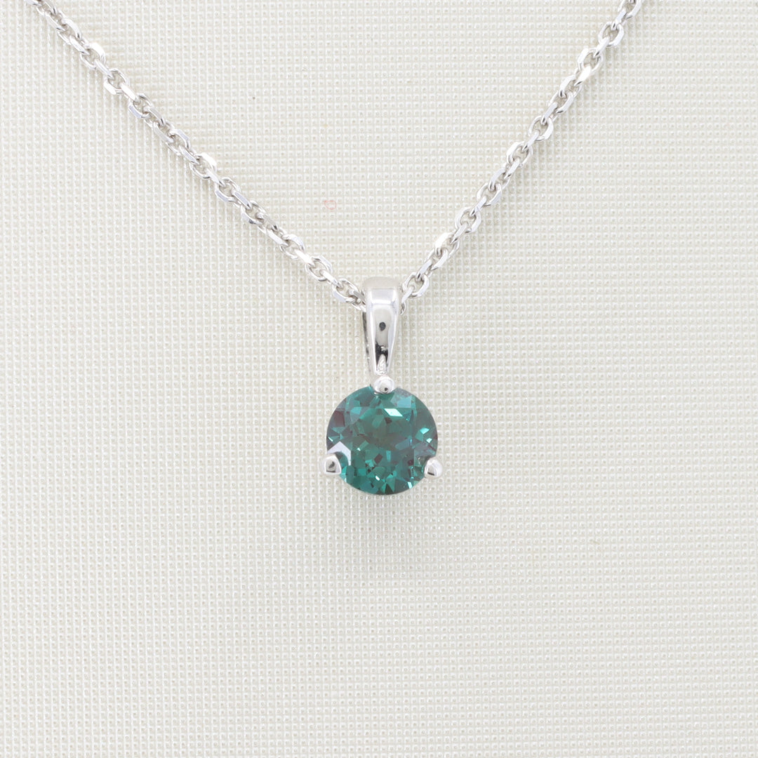 Lab-Grown Alexandrite Pendant, 0.30ct in 14K White Gold, 18 inch Chain