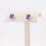 Load image into Gallery viewer, Elegant purple amethyst rectangular earrings in sterling silver setting, perfect for any occasion.