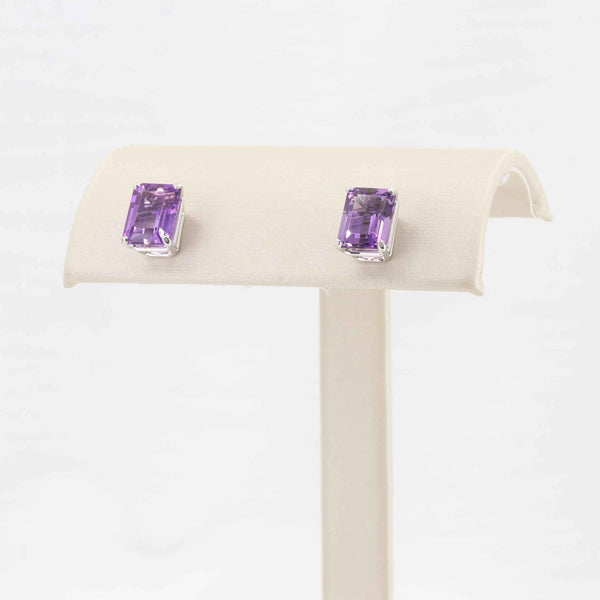 Emerald Cut Amethyst Stud Earrings, 3.00cttw Amethyst in 14K White Gold