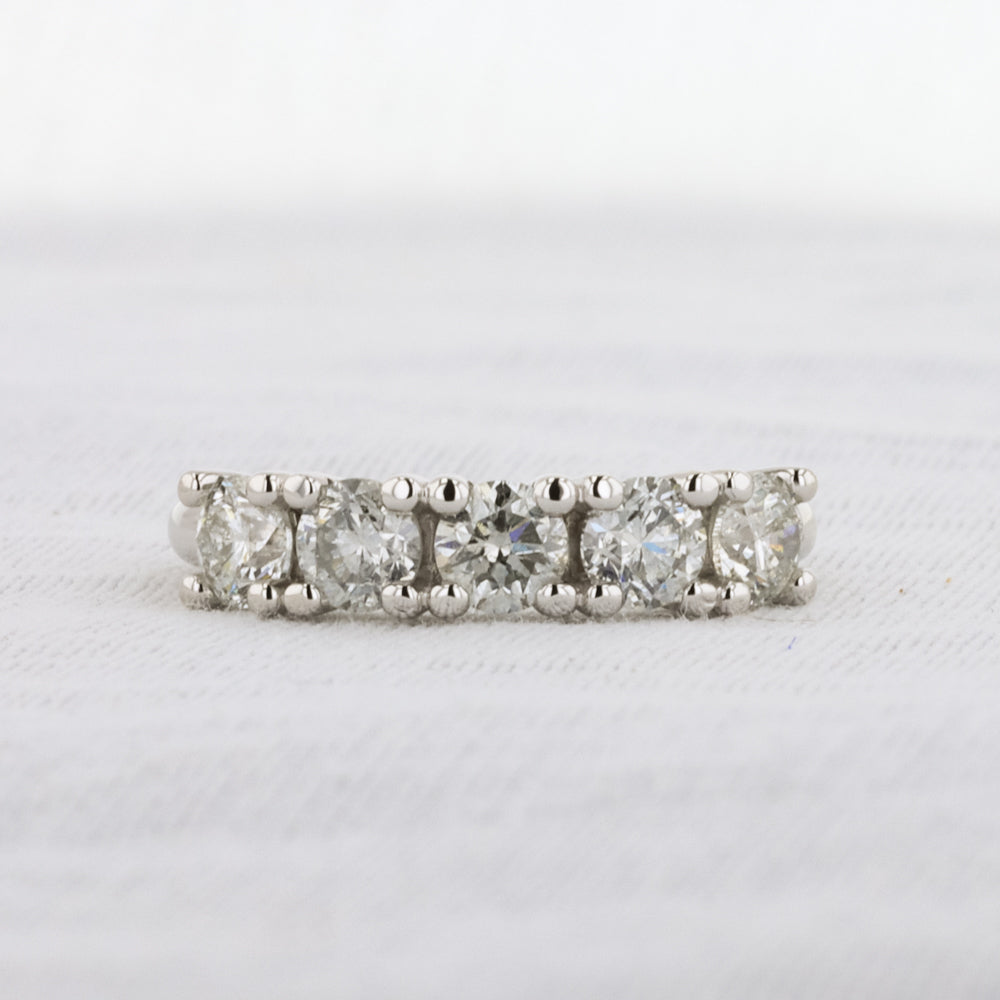 Five Stone Diamond Band in White Gold - 1.50cttw