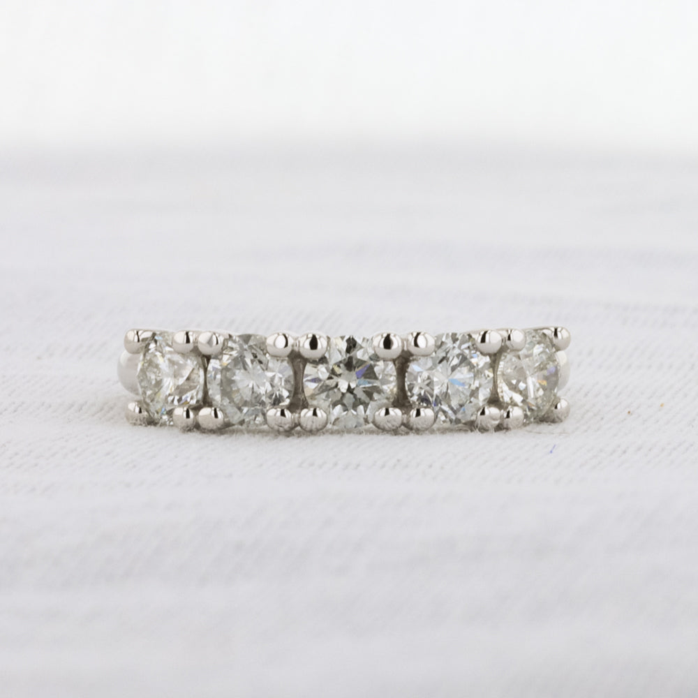 Five Stone Diamond Anniversary Band in White Gold - 1.50cttw