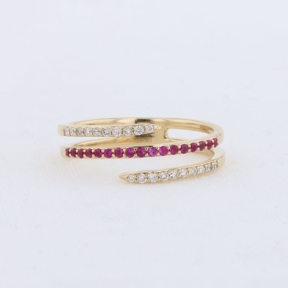 Ruby and Diamond Spiral Ring in Yellow Gold