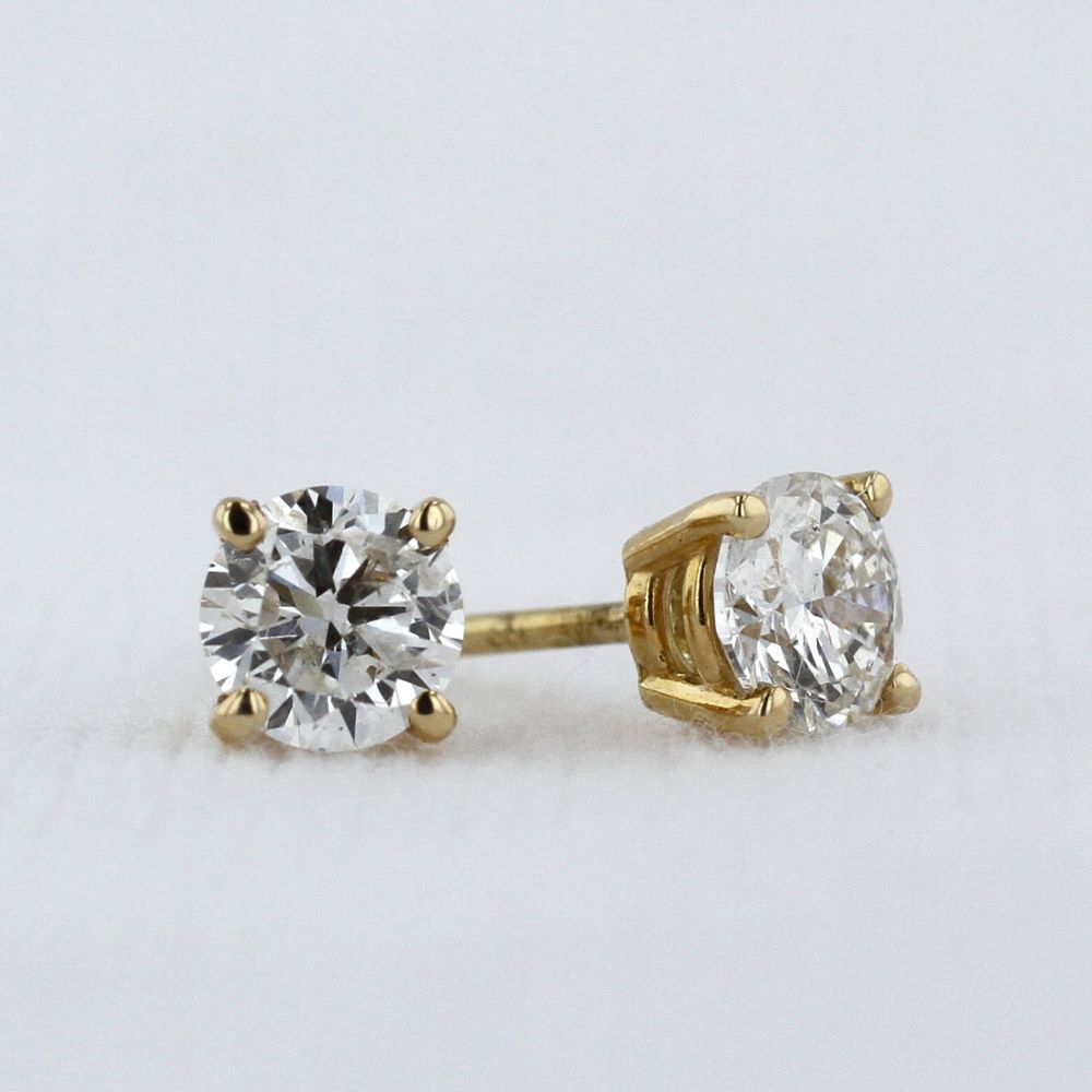 Diamond Stud Earrings in Yellow Gold - 0.74cttw