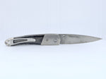 Load image into Gallery viewer, 4&quot; Linerlock Knife- Dinosaur Bone and Jet  inlay w/ Damascus Steel Blade
