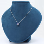 Load image into Gallery viewer, Blue Sapphire Beaded Halo Pendant, 0.95ct in 14K White Gold, 18 inch Chain