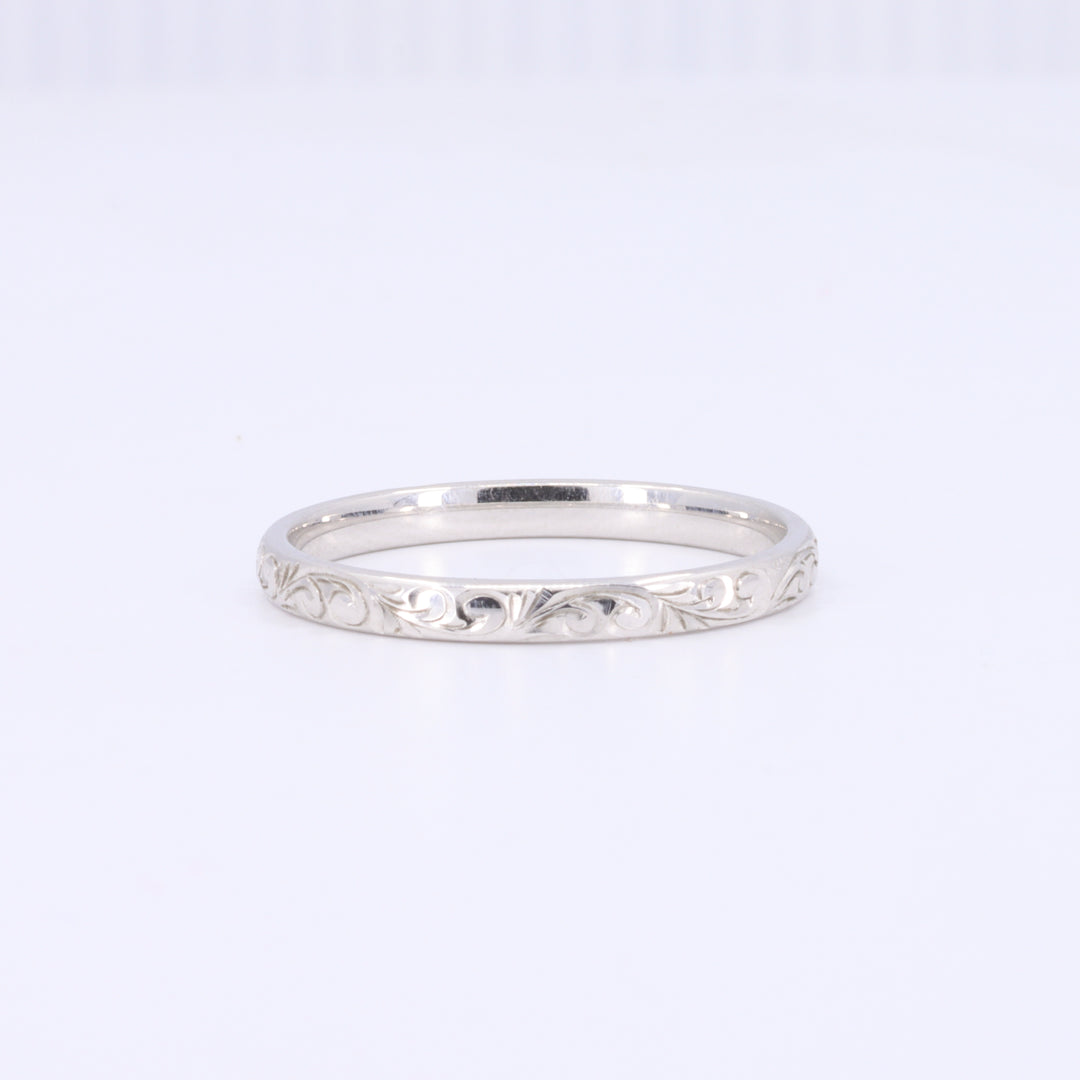Petite Engraved Band in White Gold