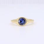 Load image into Gallery viewer, Bezel Set Blue Sapphire Ring in 18K Yellow Gold
