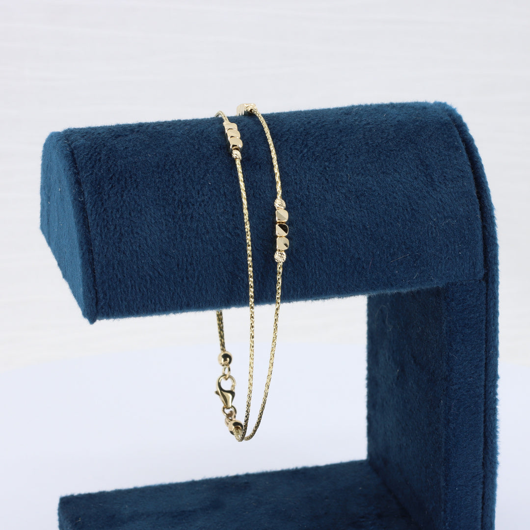 Double Strand Wire Chain Bracelet, with Beaded Stations, in 14K Yellow Gold, 7.5 Inches