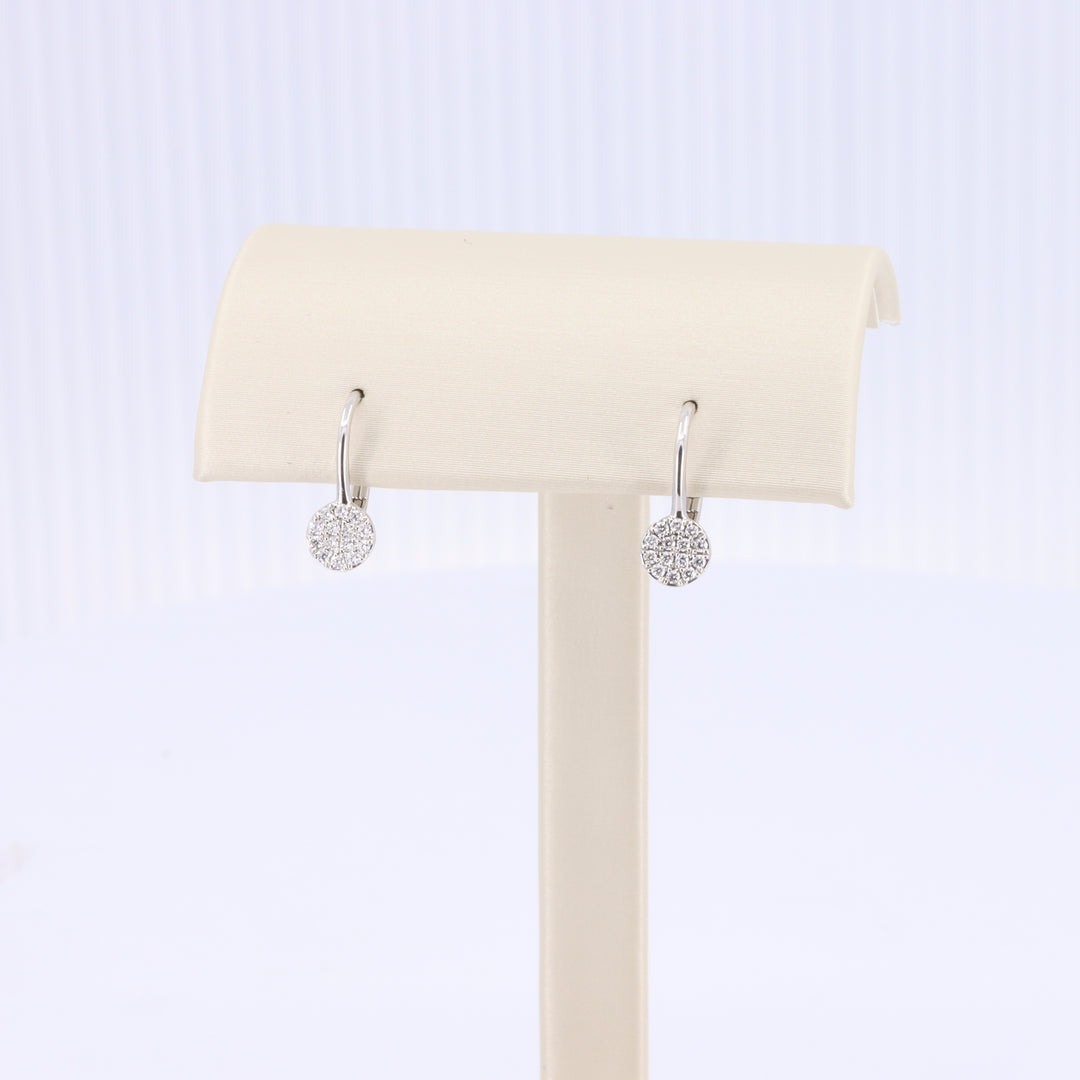 Round Pavé Diamond Drop Earrings in White Gold