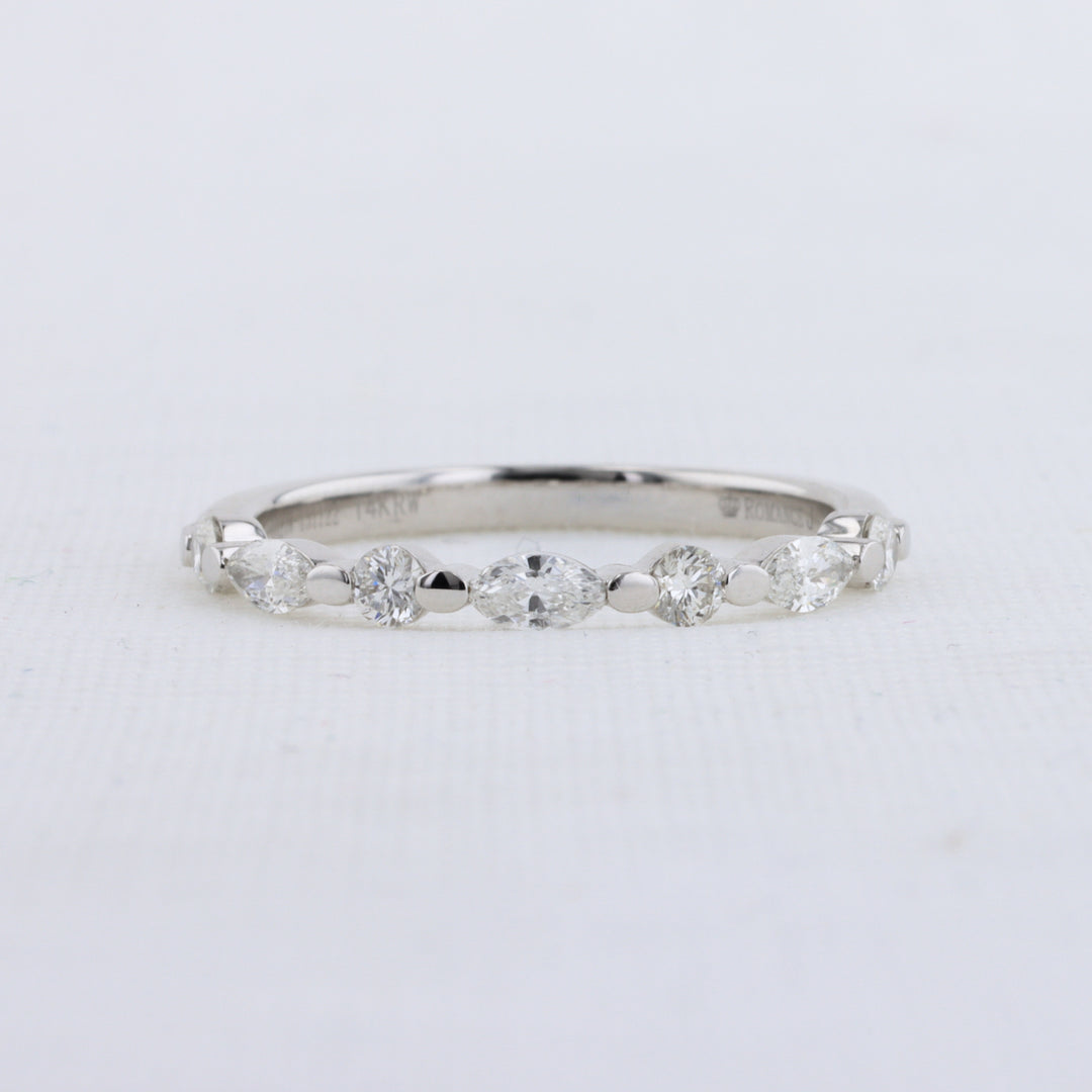 Alternating Marquise and Round Diamond Wedding Band in White Gold