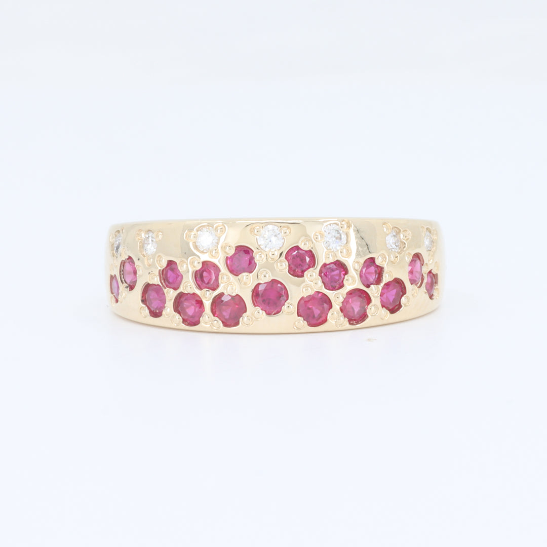 Scattered Ruby and Diamond Tapered Band in Yellow Gold