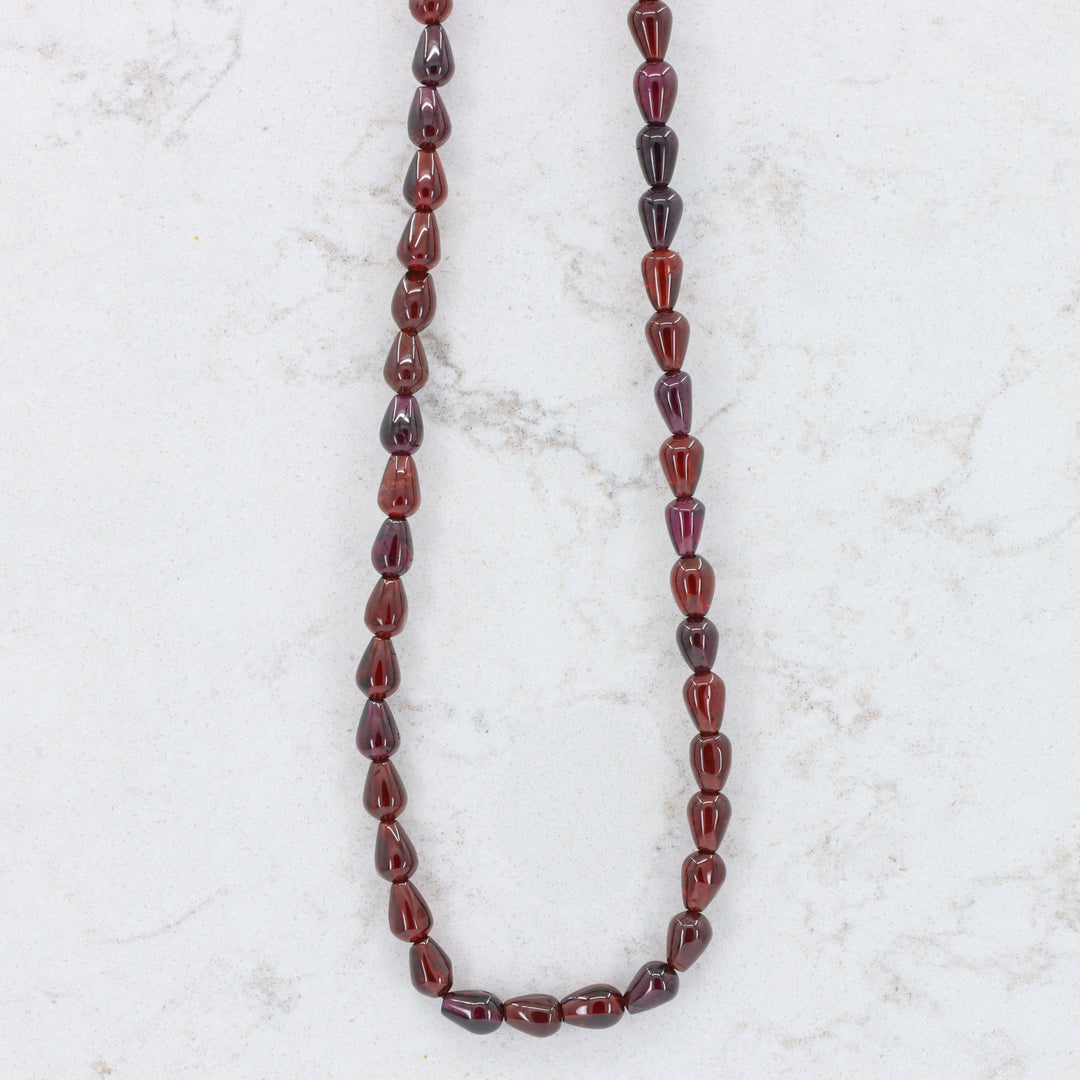 Idaho Clearwater Garnet Teardrop Bead Strand Necklace, 7x5mm Beads with Sterling Silver Clasp, 16–18"