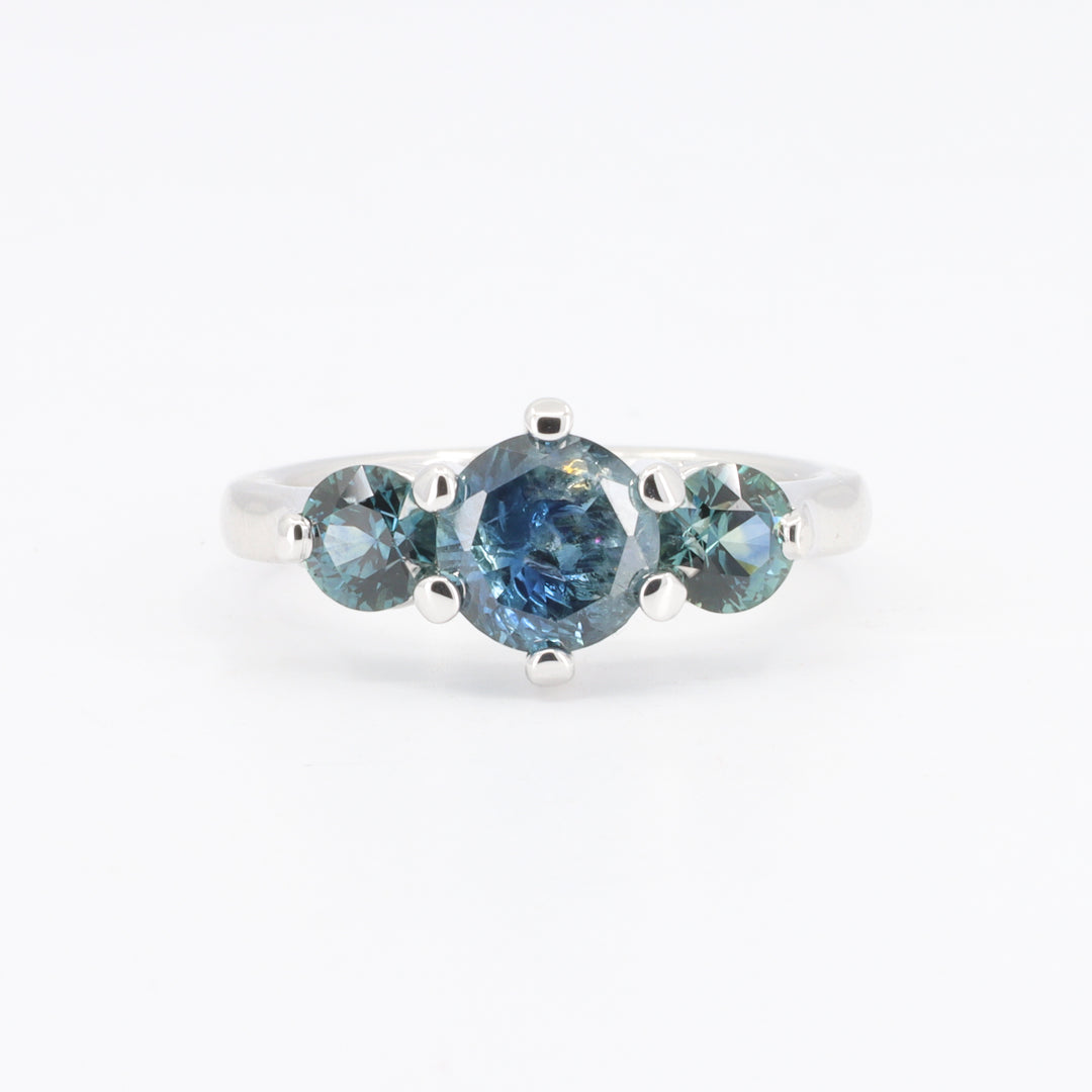 Montana Sapphire Three Stone Ring in White Gold