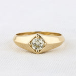 Load image into Gallery viewer, Upcycled Knife Edge Signet Ring with Old European Cut Diamond in Yellow Gold