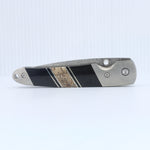 Load image into Gallery viewer, 4&quot; Linerlock Knife- Dinosaur Bone and Jet  inlay w/ Damascus Steel Blade
