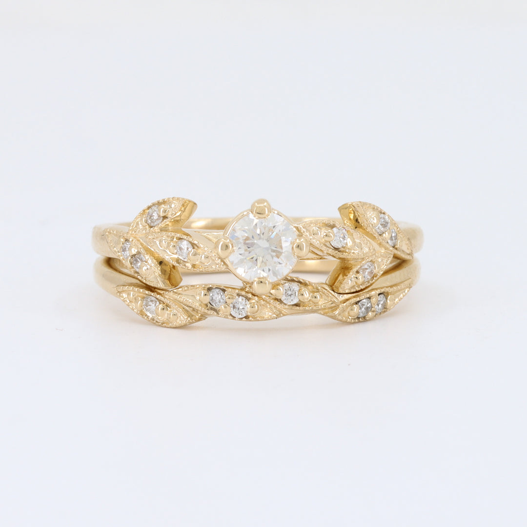 Diamond Leaf Band, 0.06cttw in 14K Yellow Gold