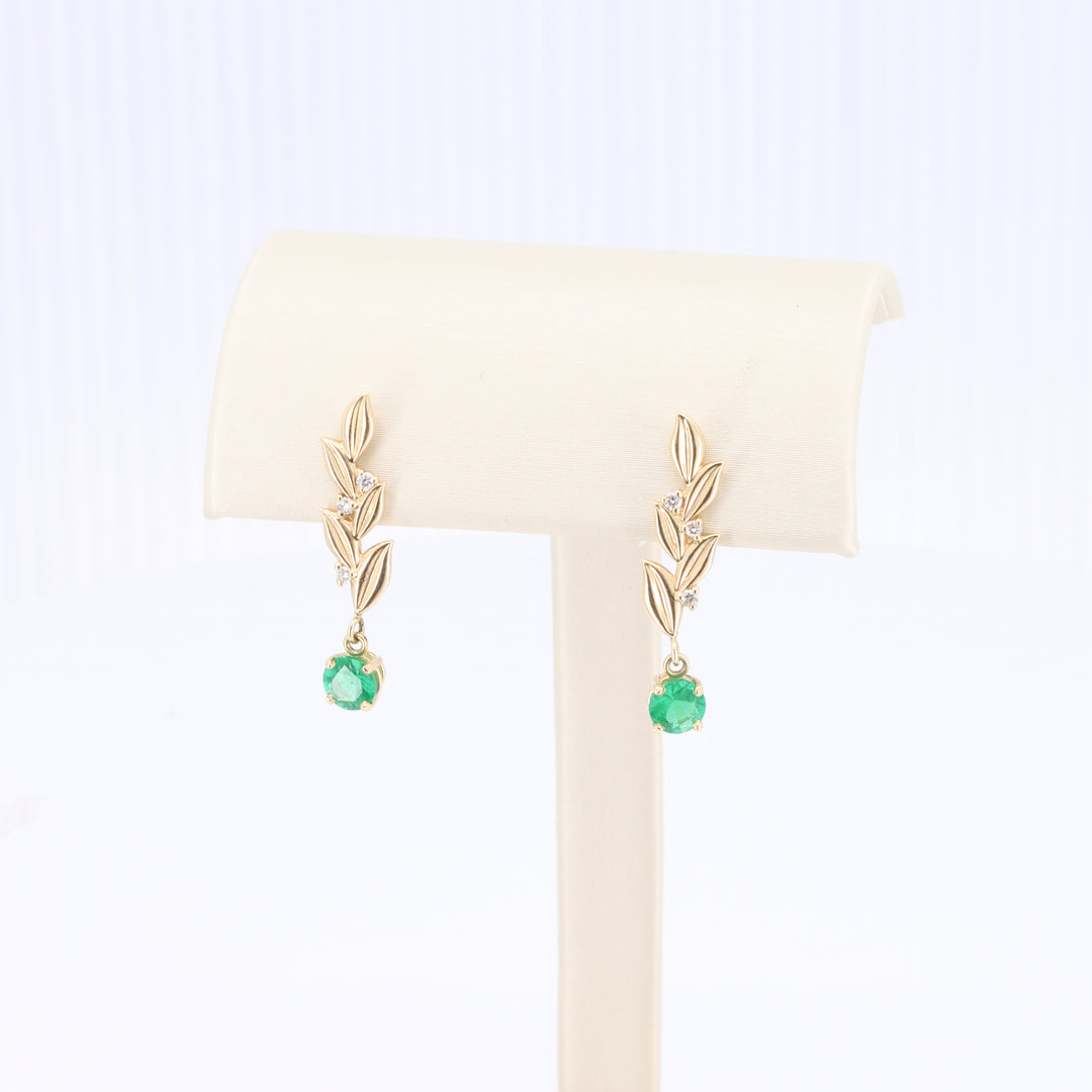 In the Vines Emerald and Diamond Drop Earrings in Yellow Gold