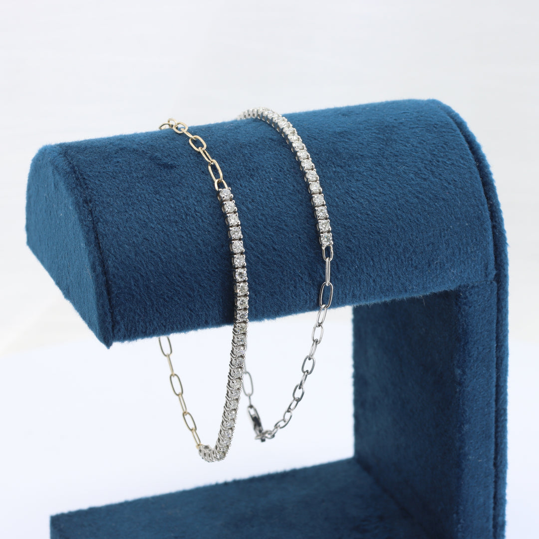 Diamond Bar with Paperclip Chain Bracelet, 0.81cttw Diamonds in 14K White Gold, 7 Inches