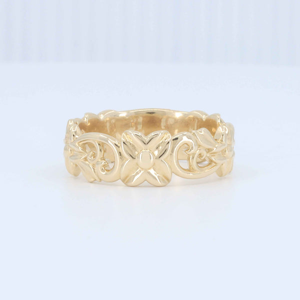 Open Floral Vine Band in 14K Yellow Gold, 7mm