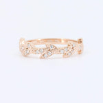 Load image into Gallery viewer, Rose gold leaf design ring with clear sparkling gemstones, perfect for an elegant and stylish accessory.
